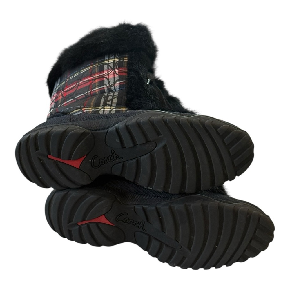 COACH Jennie Tartan Plaid Rabbit Fur Trim Lace Up Winter Snow Boots Size 9 - Picture 7 of 9